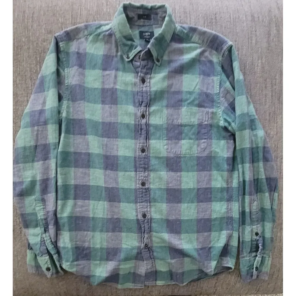 J. Crew Men's Green Plaid Homespund Long Sleeve Button Up Shirt Size‎ Medium